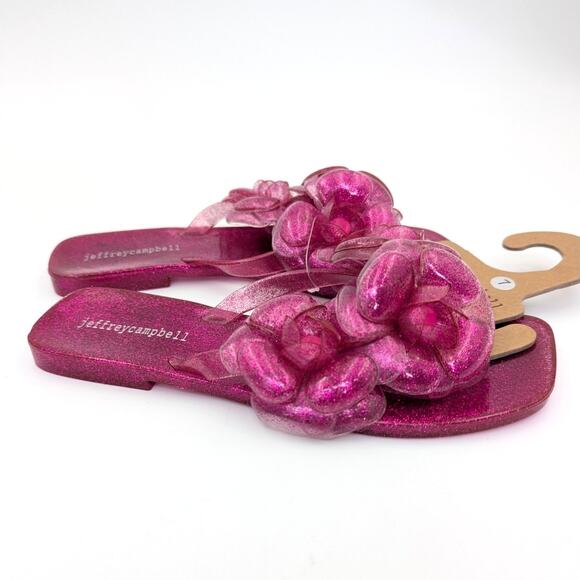 Jeffrey Campbell Fleuris Jelly Flip Flop Thong Sandal Pink Glitter Size US7 EU38 - Picture 3 of 6